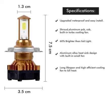 AUTOFASTERS CYT Front DC Power Headlight Bulb Universal for All Bikes, Motorcycle, Scooty 3 Side H4 LED Headlight with Cooling Fan Conversion Kit (Pack of 1, DC8V-48V, 40W,