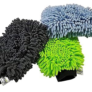 AUTOFASTERS Multipurpose Double Sided Microfiber Cleaning Gloves 1200 GSM Softspun Microfiber Vehicle Washing Hand Glove (Pack of 3) Multicolor