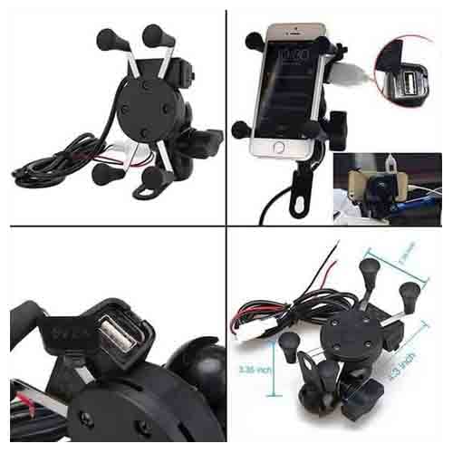 Autofasters Motorcycles Phone Mount with Charger Grip Mobile Phone Holder GPS Navigation Bracket for for Bike and scooty Suitable for All Smartphone