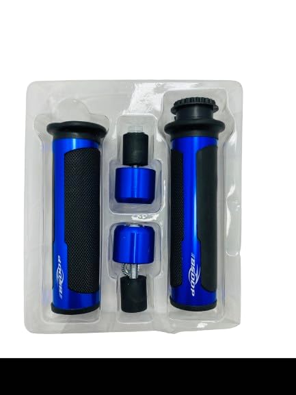 Autofasters Handle Grip with Metal Handlebar Ends (Blue) Handle Bar Grip for Universal for Bike (Pack of 2)