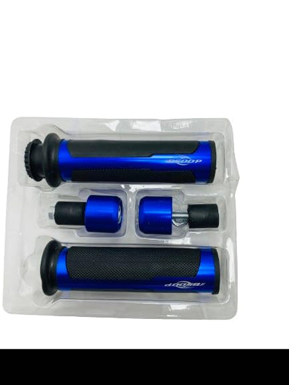 Autofasters Handle Grip with Metal Handlebar Ends (Blue) Handle Bar Grip for Universal for Bike (Pack of 2)