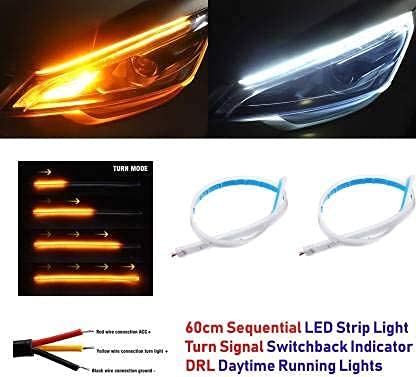 Autofasters Set of 2 led strip 60cm DRL | Daytime Running Light | Flexible | Soft | White and Yellow Color