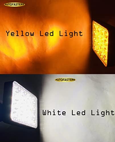 AUTOFASTERS Autofasters16 Led Fog Light Square Pod Waterproof Flood Driving Lamp for Car, Off Road Truck, Pickup, Jeep, SUV, ATV and UTV (48W, Yellow, White), 2 PCS