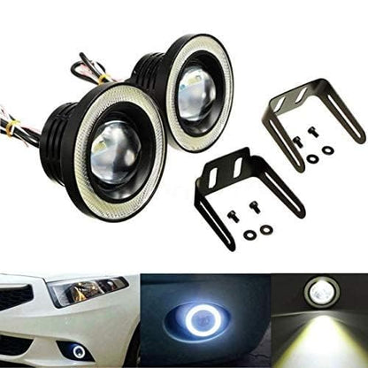 AUTOFASTERS Angel Eye Drl LED Light Fog Lamp for cars - 2pcs, Black