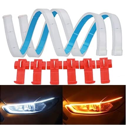 Autofasters Set of 2 led strip 60cm DRL Daytime Running Light | Flexible Soft Car Fancy Lights (White, Yellow)