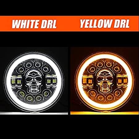 AUTOFASTERS Skull Design 7 Inch LED Headlight For Mahindra Thar, Harley Davidson, Royal Enfield, Bullet 350, Bullet Electra, Classic (Operating Voltage 12V-80V, 75W, White DRL,