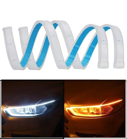 AUTOFASTERS Flexible, Soft, Tube Guide Car LED Strip Sequential Flow Universal Ultra-fine 60cm DRL Daytime Running Light - White and Yellow , 2 Pieces