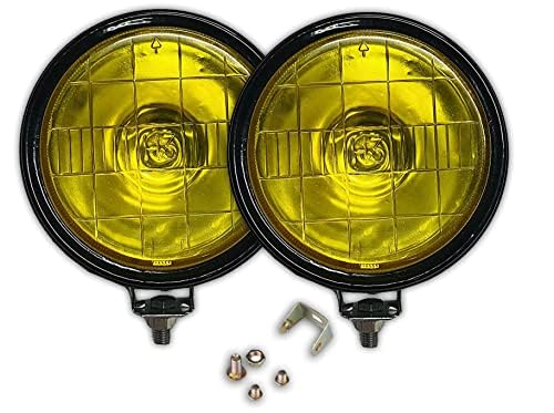 AUTOFASTERS Halogen Round Light Bar 2PCS 110mm 55w H3 Flood Light Pod Off Road Fog Driving Roof Bar Bumper for Jeep,SUV Truck, Hunters-Yellow