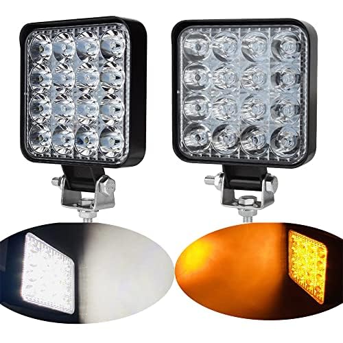 AUTOFASTERS Autofasters16 Led Fog Light Square Pod Waterproof Flood Driving Lamp for Car, Off Road Truck, Pickup, Jeep, SUV, ATV and UTV (48W, Yellow, White), 2 PCS.