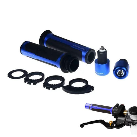 Autofasters Handle Grip with Metal Handlebar Ends (Blue) Handle Bar Grip for Universal for Bike (Pack of 2)