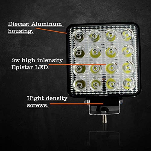 AUTOFASTERS Autofasters16 Led Fog Light Square Pod Waterproof Flood Driving Lamp for Car, Off Road Truck, Pickup, Jeep, SUV, ATV and UTV (48W, Yellow, White), 2 PCS