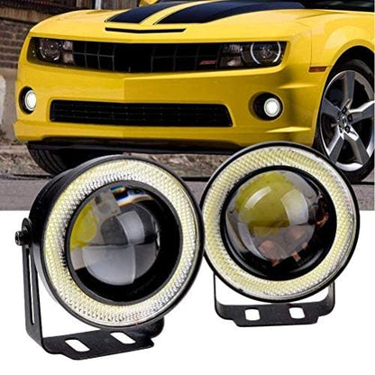 AUTOFASTERS Angel Eye Drl LED Light Fog Lamp for cars - 2pcs, Black