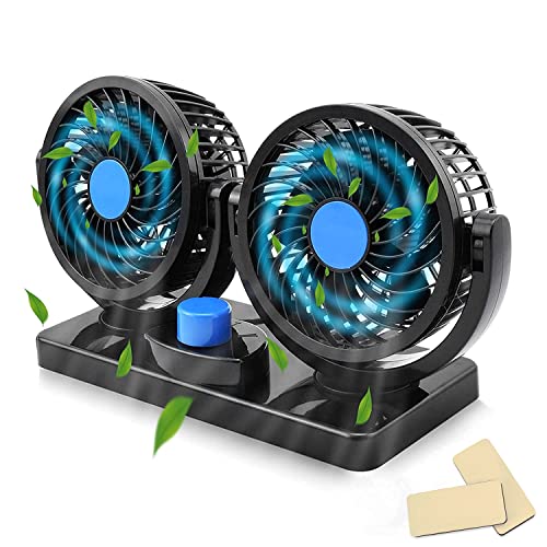 Autofasters 360 Degree Rotatable Dual Head 2 Speed Quiet Strong Dashboard Cooling Air Fan Car Interior Fan (12 V)