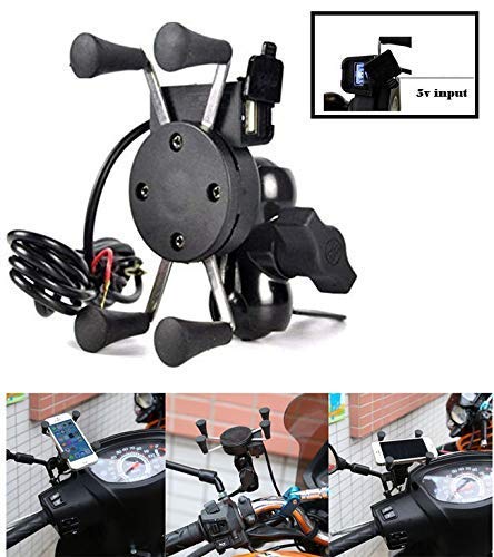 Autofasters Motorcycles Phone Mount with Charger Grip Mobile Phone Holder GPS Navigation Bracket for for Bike and scooty Suitable for All Smartphone