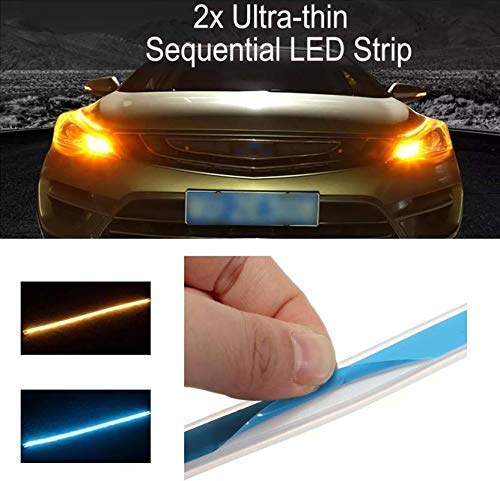 AUTOFASTERS Flexible, Soft, Tube Guide Car LED Strip Sequential Flow Universal Ultra-fine 60cm DRL Daytime Running Light - White and Yellow , 2 Pieces