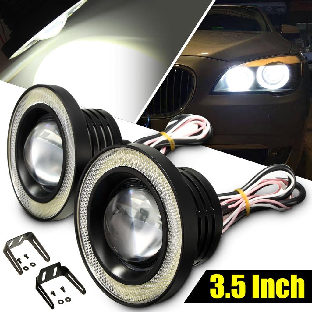 AUTOFASTERS Angel Eye Drl LED Light Fog Lamp for cars - 2pcs , Black