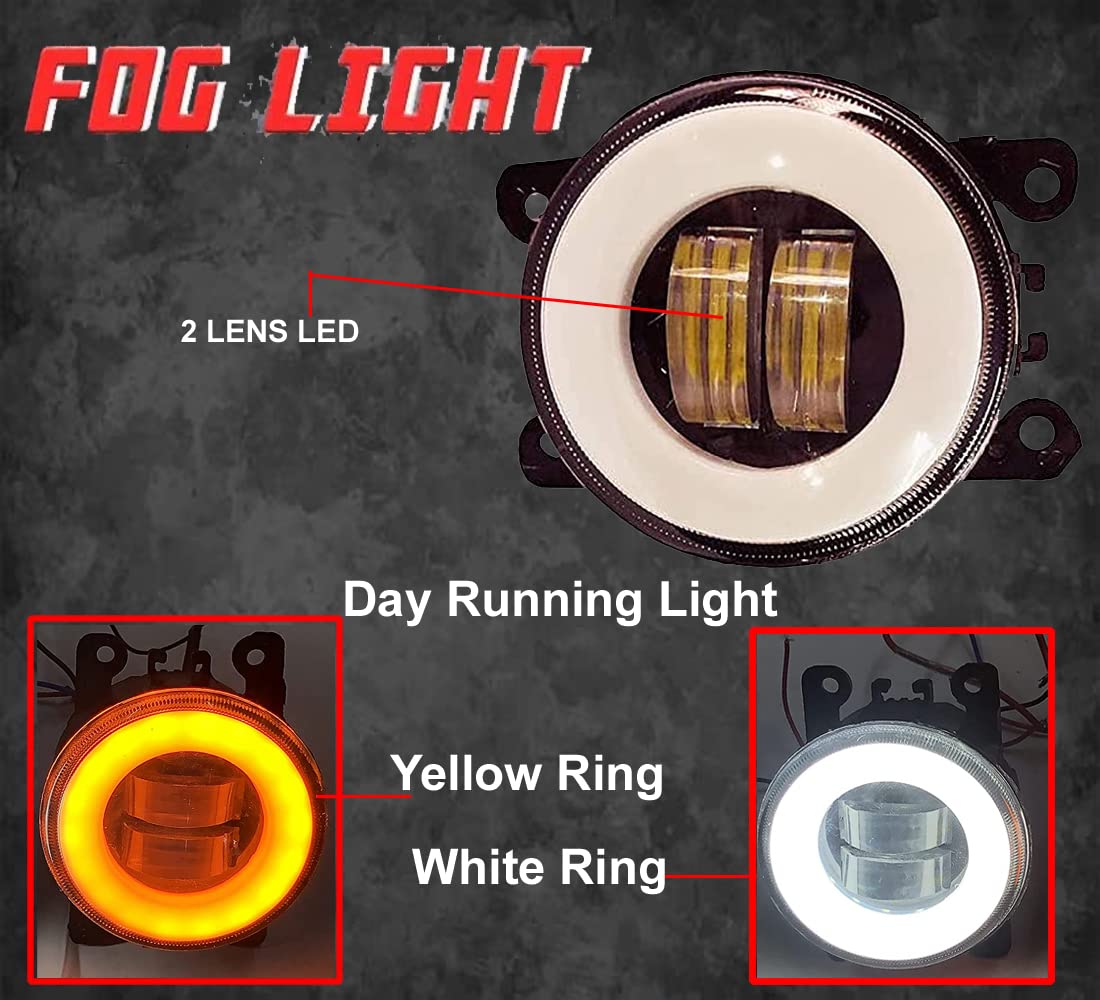 AUTOFASTERS Car Bumper Led Fog Light with Day Running Light for Maruti Suzuki Baleno with 2 Lens (White, Yellow)