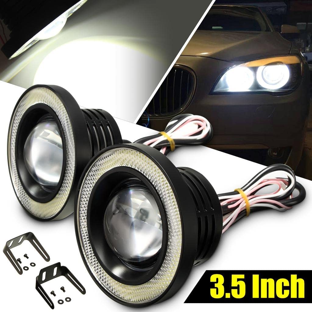 AUTOFASTERS Angel Eye Drl LED Fog Light for cars - 2pcs, Black