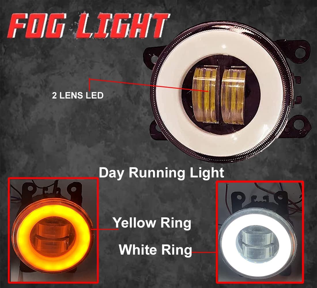 AUTOFASTERS Car Bumper Led Fog Light with Day Running Light for Belta, Urban Cruiser, Glanza with 2 Lens (White, Yellow)