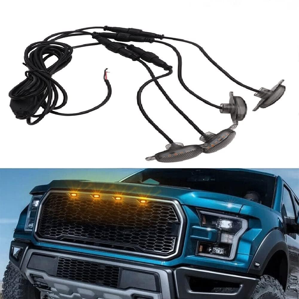 AUTOFASTERS Car Front Grill Daytime Running Light Led Raptor Style Off-Roading Light for All Car/Truck/SUV (Yellow) (Set of 4 Pcs)