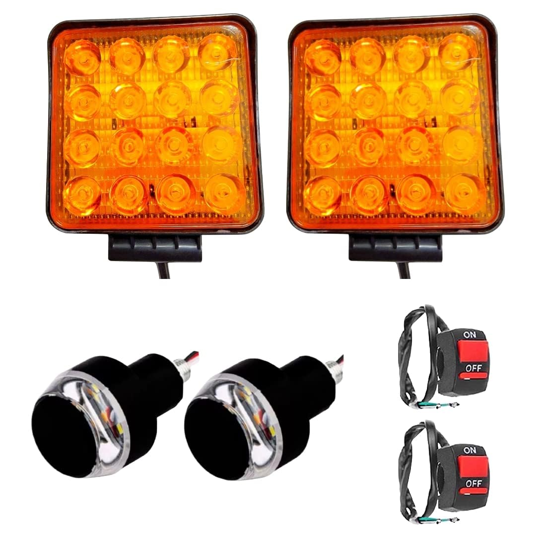 AUTOFASTERS Autofastes 16 Led Square Yellow 2 Fog Lights With 1 Handle Bar For Thar,Jeep,SUV and For All Types Of Vehicles