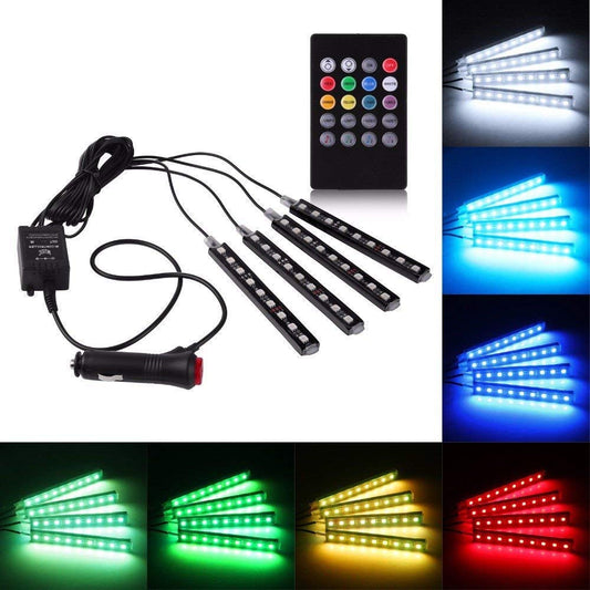 Autofasters 48 Led Car Interior Decorative Floor Atmosphere Strip Light - Car Interior Led Lighting Kit with Sounds Activated Wireless IR Remote Control (12 Volt, Multicolor)