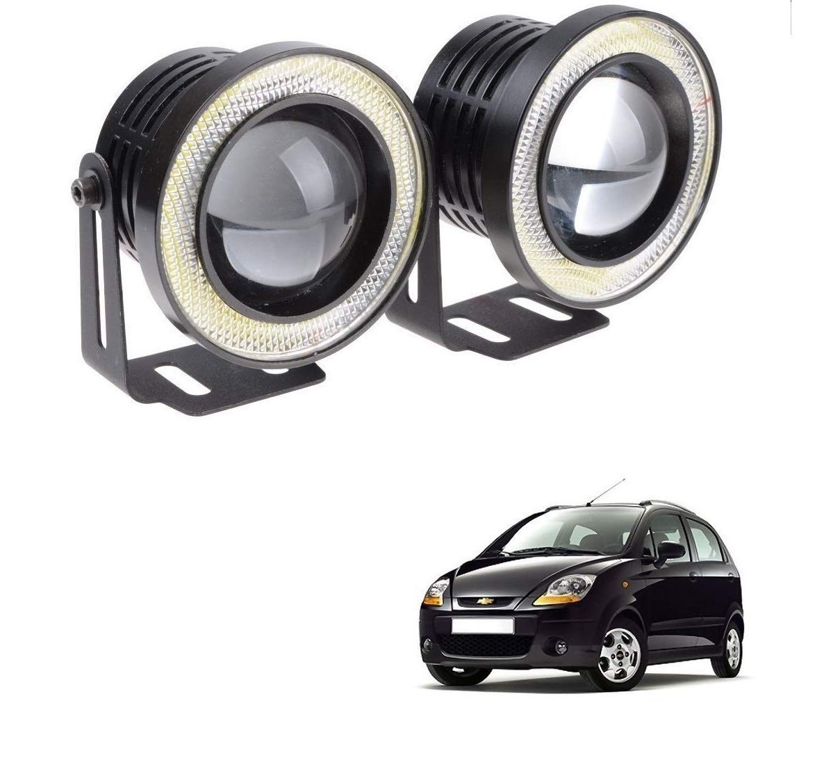 Autofasters 3.5" High Power Led Projector Fog Light Cob with White Angel Lights Eye Ring Car Fancy Lights (White)