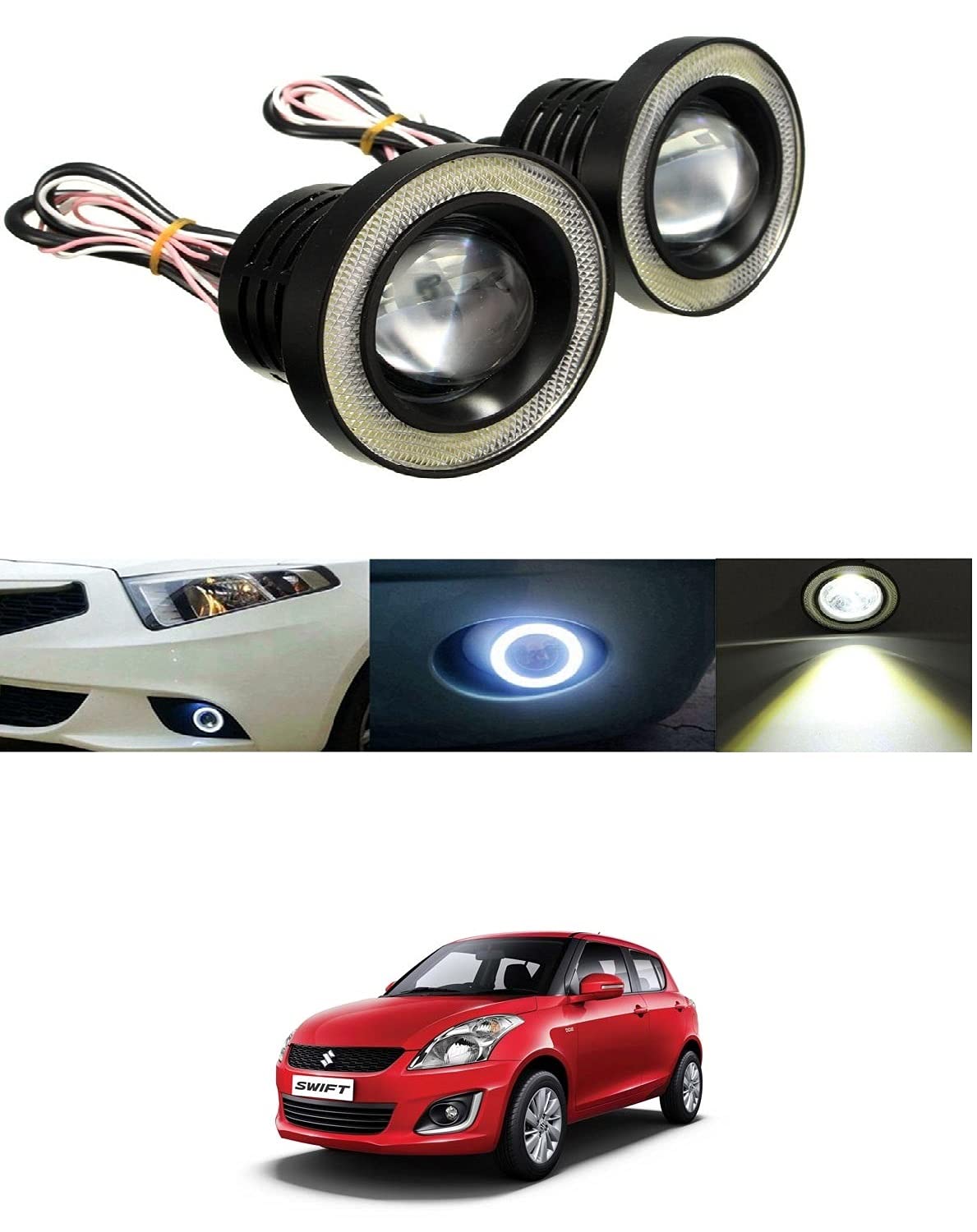 Autofasters Car Fog LED Super Lamp 3.5 Inch with Angel Eye DRL Led Light Car Fancy Lights (White)