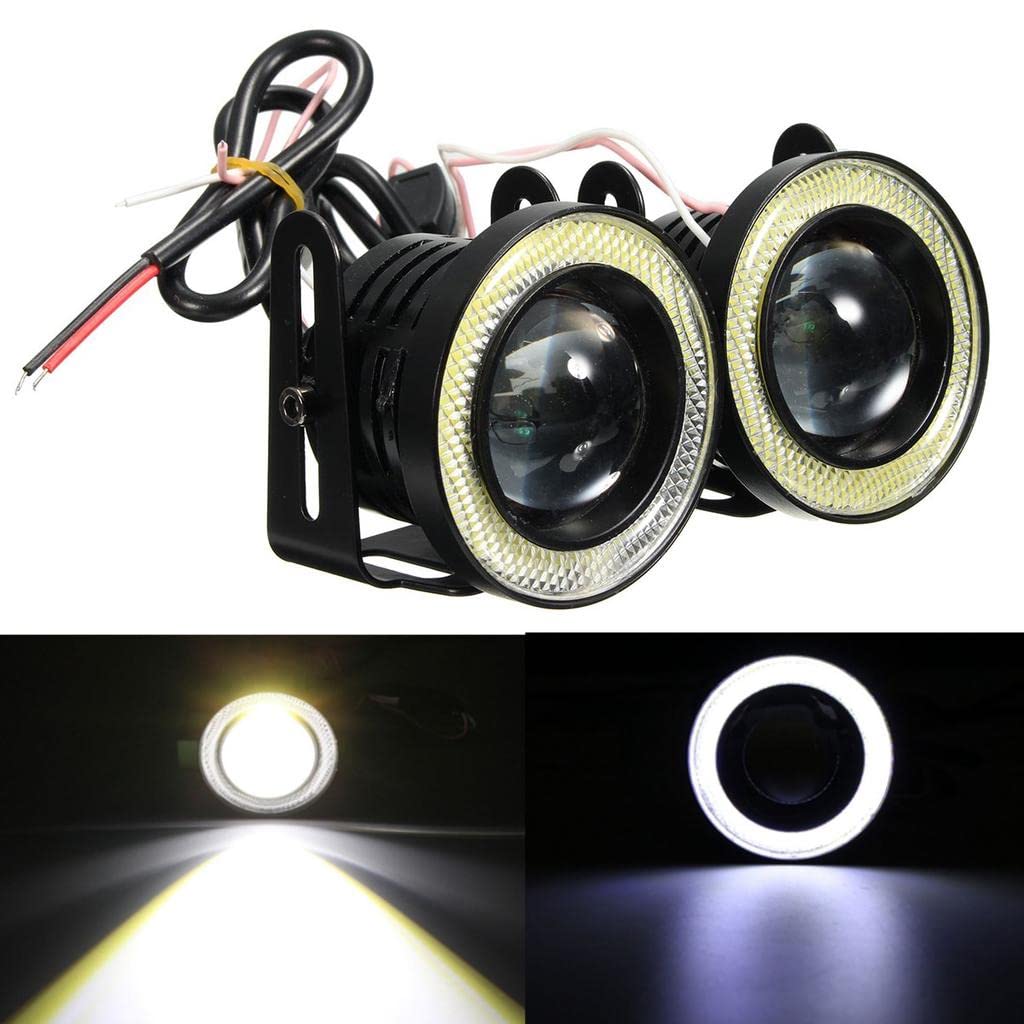 AUTOFASTERS 3.5" inch LED Fog Light Round White COB Angel Eyes Halo DRL Driving Lamp Combo