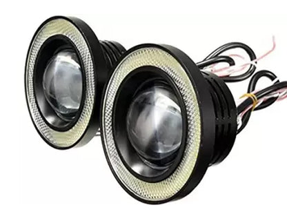 AUTOFASTERS Fog Light for Car Round 3.5 Inch COB LED Fog Light Bulbs with Angel Eye Projector Lamp High Power Bright DRL Halo Ring, White- (Set o f 2)