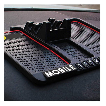 Autofasters Rubber Car Dashboard Phone Mat with 360 Degrees Rotating Phone Holder, Anti-Slip Mat with Parking Numbers for Coins Keys Cellphone (Black)