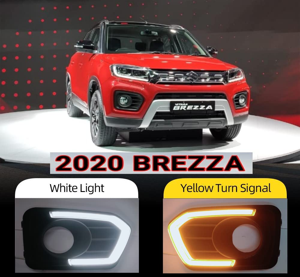 AUTOFASTERS Car Day Running Fog Light DRL For Suzuki Brezza 2020 with Indicator Light (Color-White, Yellow)