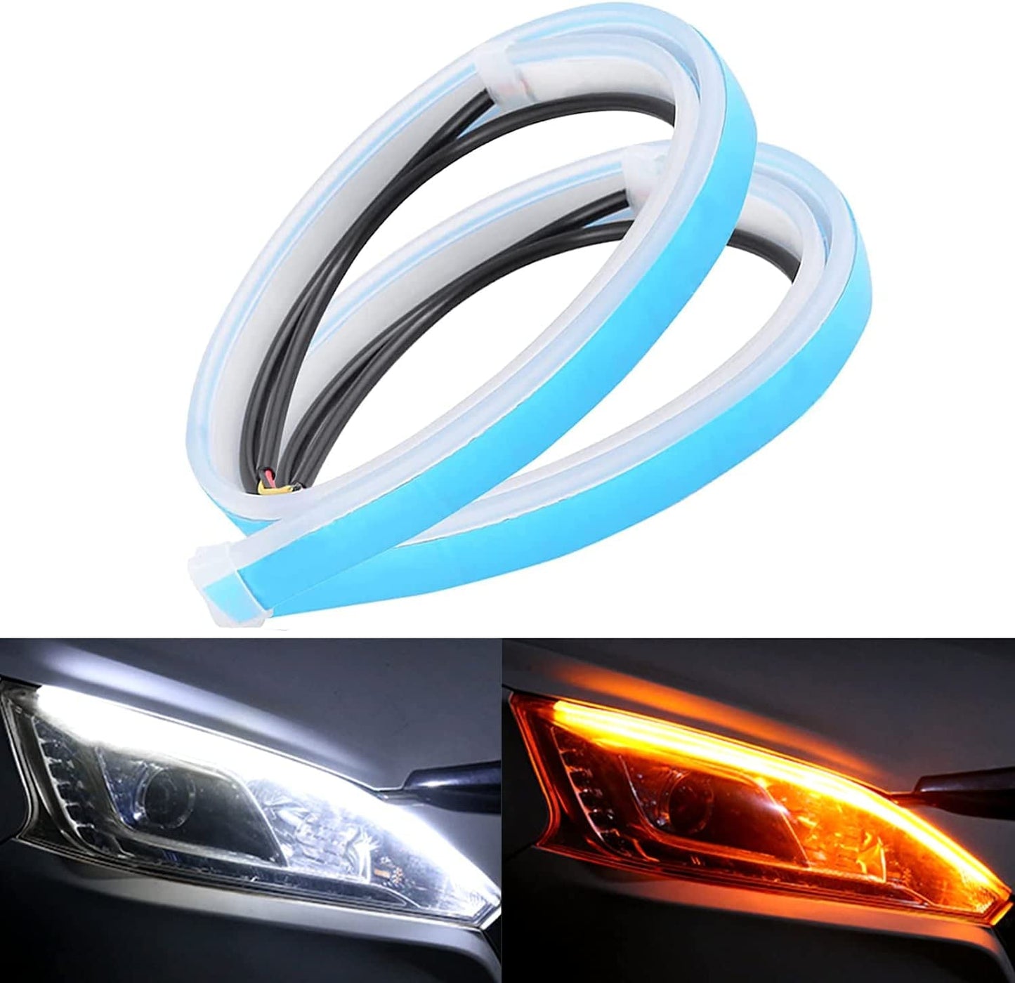 Autofasters Lamp Type: White & Amber Flow LED Sequential Audi Style Daytime Running Lights Stick-on Above Headlamp Car Fancy Lights (Yellow, White)