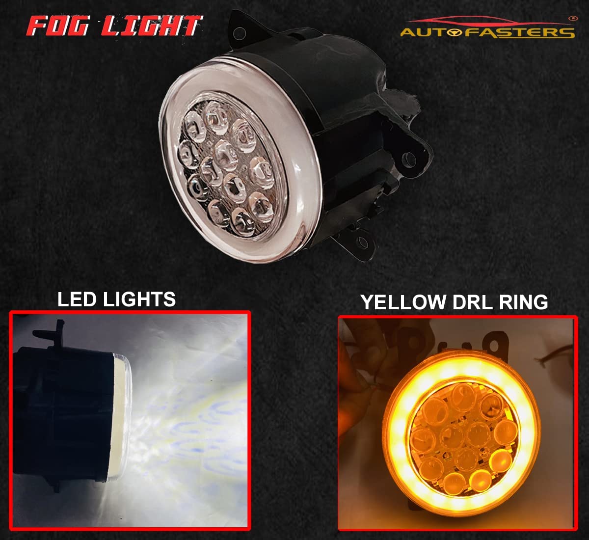 AUTOFASTERS Car 12 LED Fog Light With Day Running Light For Swift, Dzire, Baleno, S Cross, XL6, Ertiga, Brezza, Celerio, Nexon, Harrier, Safari, Punch -White, Yellow