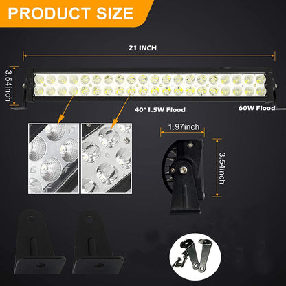 AUTOFASTERS 21 inch Led Light Bar, 60W High Spot Flood Combo off Road Lights Work Lights, and Driving Lights for Pickup Trucks ATV UTV 4x4 SUV 12-24V IP68 Waterproof (White)