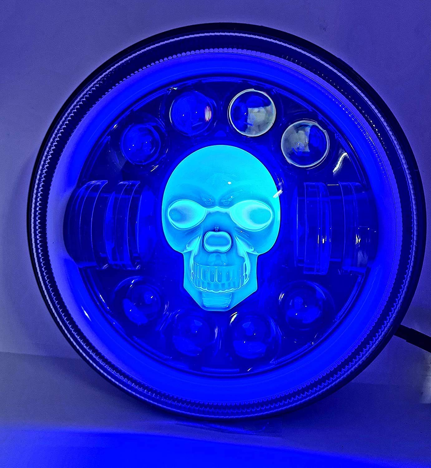 AUTOFASTERS DRL Ring 7 Inch LED Skull Headlight DRL Ring Bullet Thar Light (Multicolored Bhoot Light, 2pcs)