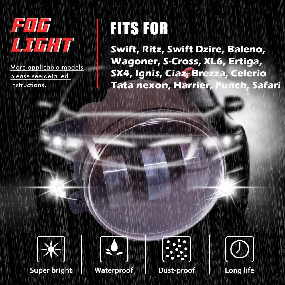 AUTOFASTERS Car Led Fog Light For Swift, Dzire, Baleno, Wagon R , S-Cross, XL6, Ertiga, SX4, Ignis, Ciaz, Brezza, Celerio, Nexon, Safari, Harrier