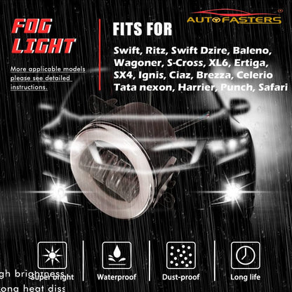 Autofasters Round Fog Lights +DRL Compatible Tata Safari with (48W, 12V) LED Fog Lamp Front Bumper Driving Light Bulb LED Passing Lights Smoke Lens (Yellow, White)