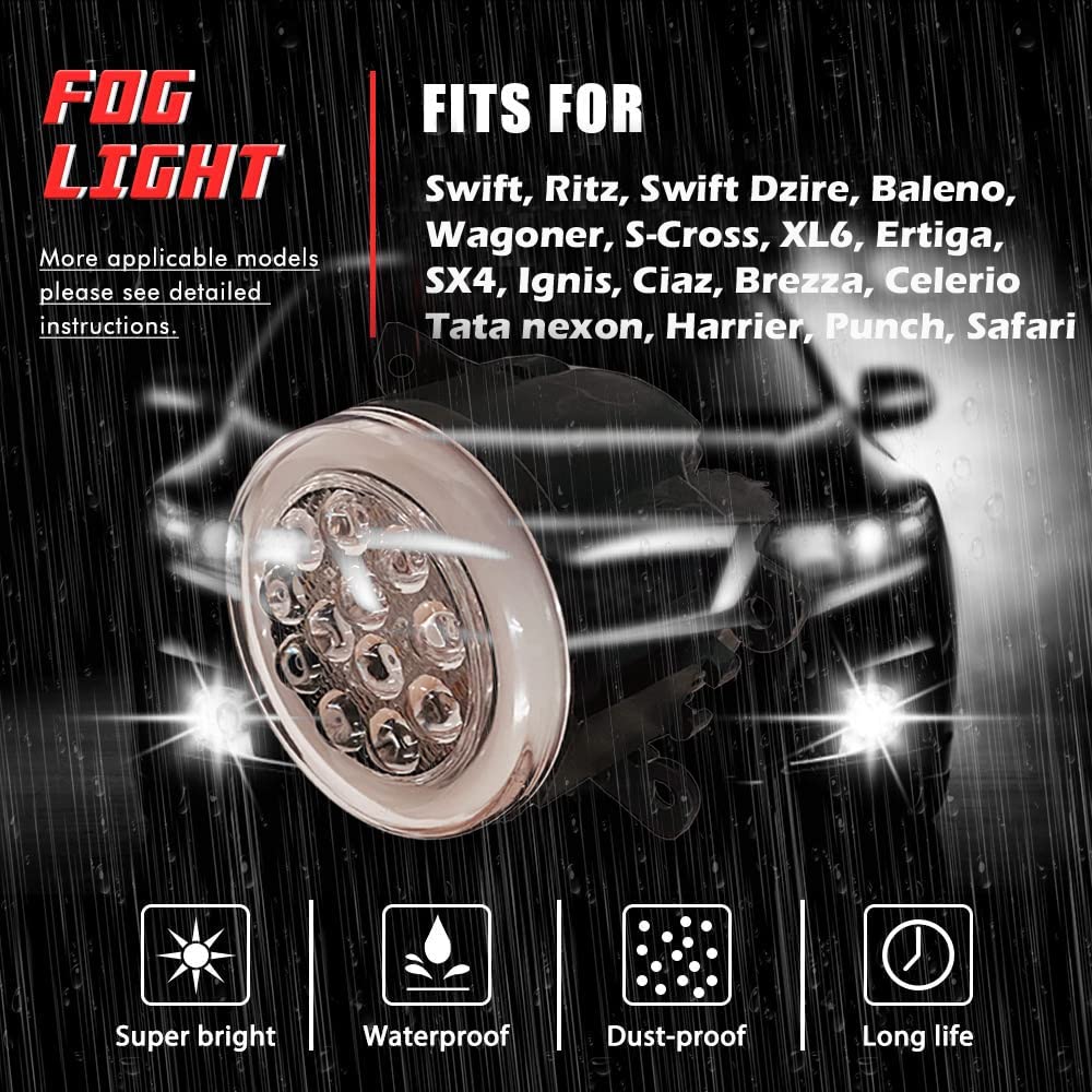 AUTOFASTERS Car Led Fog Light With Day Running Light And Indicator For Swift, Swift Dzire, Baleno, S Cross, XL6, Ertiga, Brezza, Celerio, Nexon, Harrier, Safari