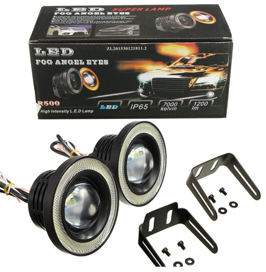 AUTOFASTERS Angel Eye Drl LED Fog Light for cars - 2pcs, Black