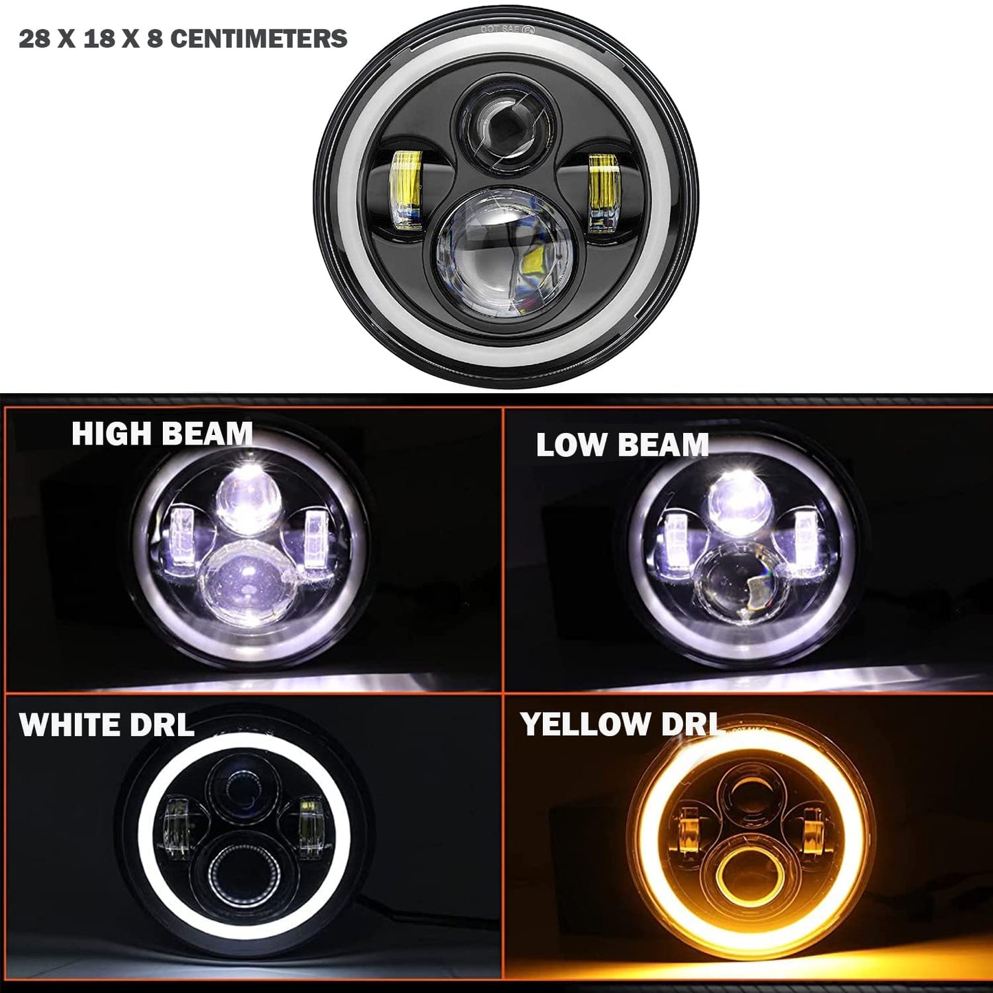 AUTOFASTERS 7 Inch Full Ring Round LED Headlight with Hi/Low Beam and Angel Eye Lamp For Royal Enfield Bullet Classic 350/500cc, Thar Standard 350/500cc