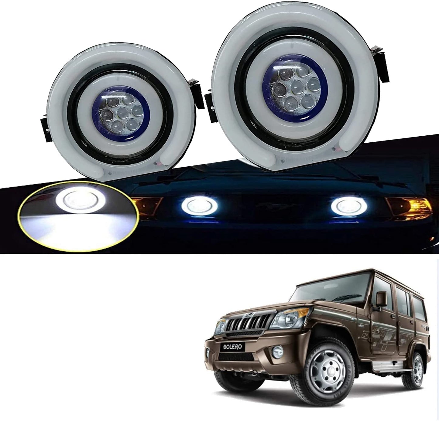 AUTOFASTERS 6 Led Car Bumper Fog Lights with Day Running Light Fits For Mahindra Bolero -White