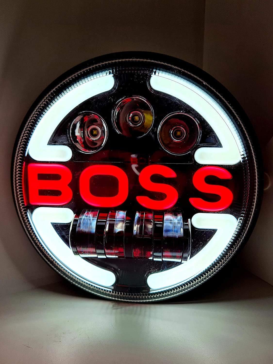 AUTOFASTERS 7 Inch LED Classic Headlight for Mahindra Thar, Harley Davidson, Royal Enfield, Bullet 350, Bullet Electra (Operating Voltage 12V-80V, 75W, BOSS), White & Yellow