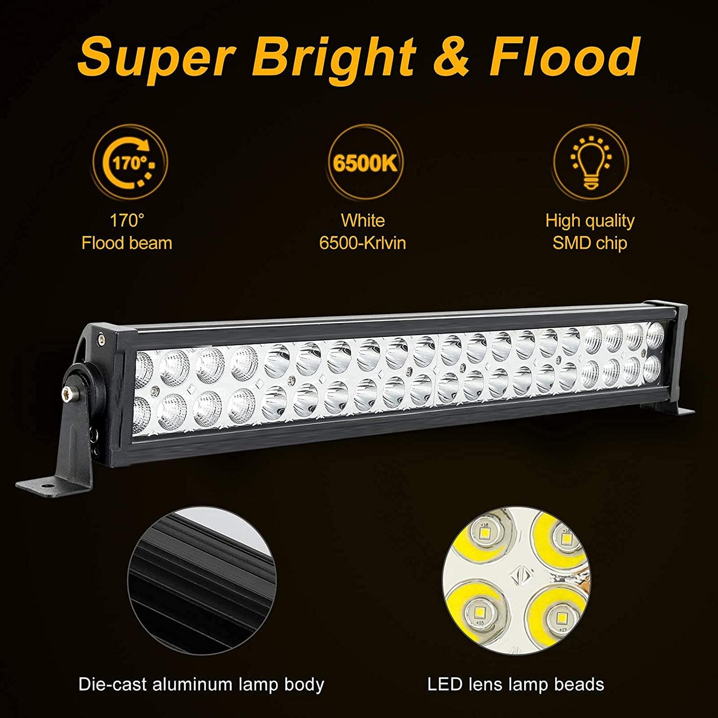 AUTOFASTERS 21 inch Led Light Bar, 60W High Spot Flood Combo off Road Lights Work Lights, and Driving Lights for Pickup Trucks ATV UTV 4x4 SUV 12-24V IP68 Waterproof (White)