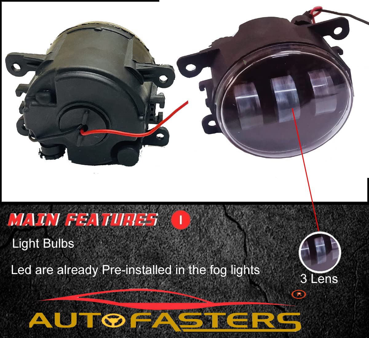 AUTOFASTERS Car Led Fog Light For Swift, Dzire, Baleno, Wagon R , S-Cross, XL6, Ertiga, SX4, Ignis, Ciaz, Brezza, Celerio, Nexon, Safari, Harrier