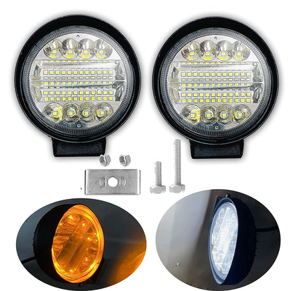 AUTOFASTERS 32 LED Fog Light with Yellow DRL Ring Spot Flood Combo Water Resistant Driving Lamp for Motorcycle Bike Car Off-road ATV, SUV (White, 48 W, 2 Pieces)