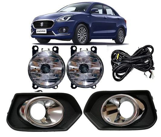 AUTOFASTERS® Car Fog Lights For New Maruti Suzuki Dzire 2018 With Chrome Bezel