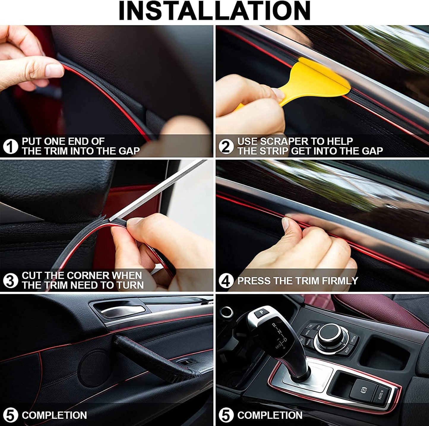 Autofasters Car Interior Decorar Molding Trim Strips 16.4ft/5M Universal Car Gap Fillers Beading, Flexible Styling PVC (Red)