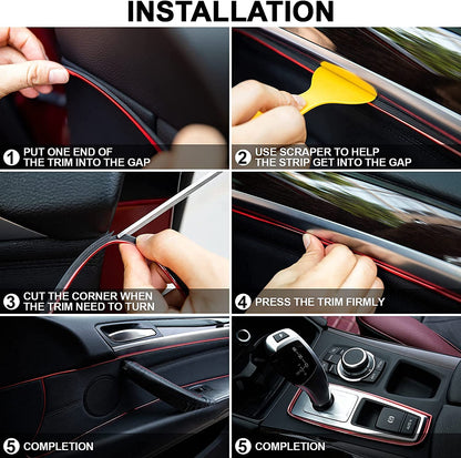 Autofasters Car Interior Decorar Molding Trim Strips 16.4ft/5M Universal Car Gap Fillers Beading, Flexible Styling PVC (Red)