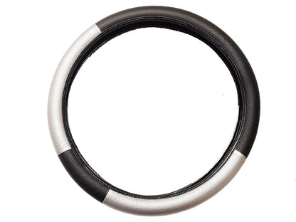 Autofasters Car Ring Type Steering Cover in P.u Leather ( Black, Silver)